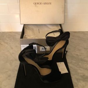 Giorgio Armani black velvet peep toe heel with bow